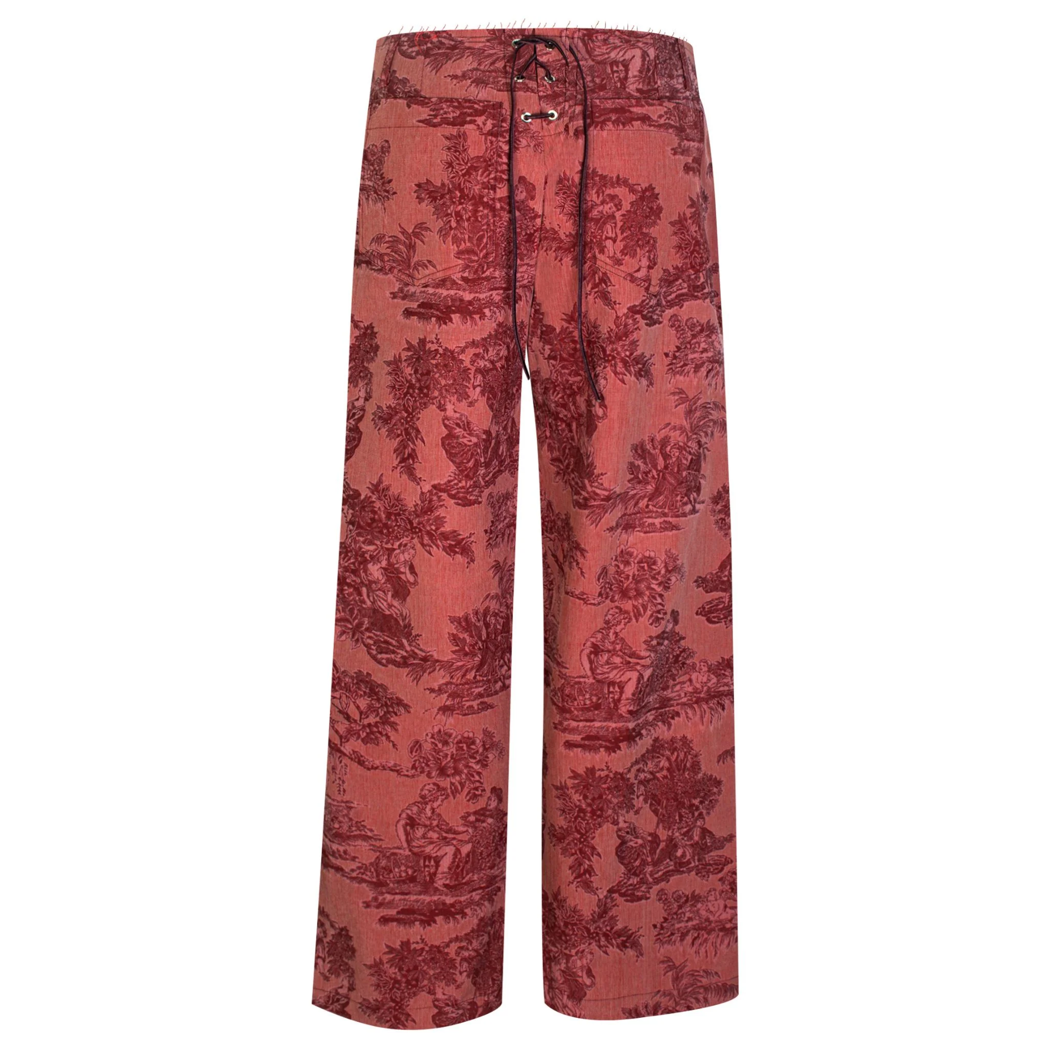 Red Jacquard Straight Leg Trousers - Image 2