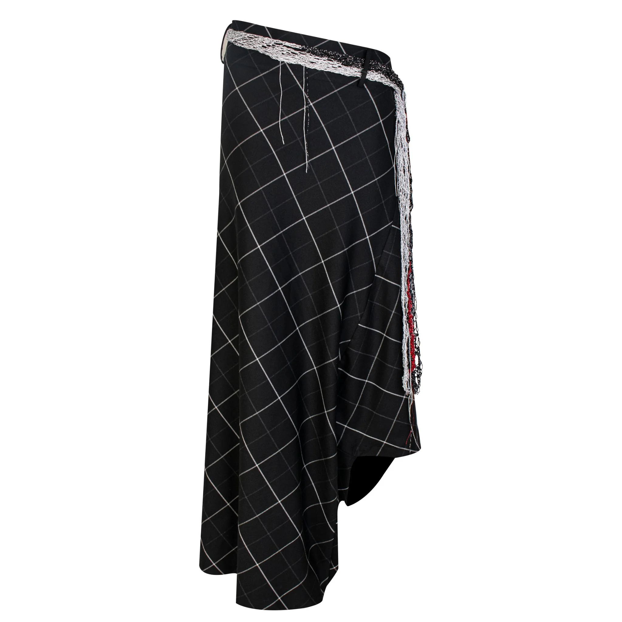 Woven Check Asymmetric Wrap Trousers - Image 3
