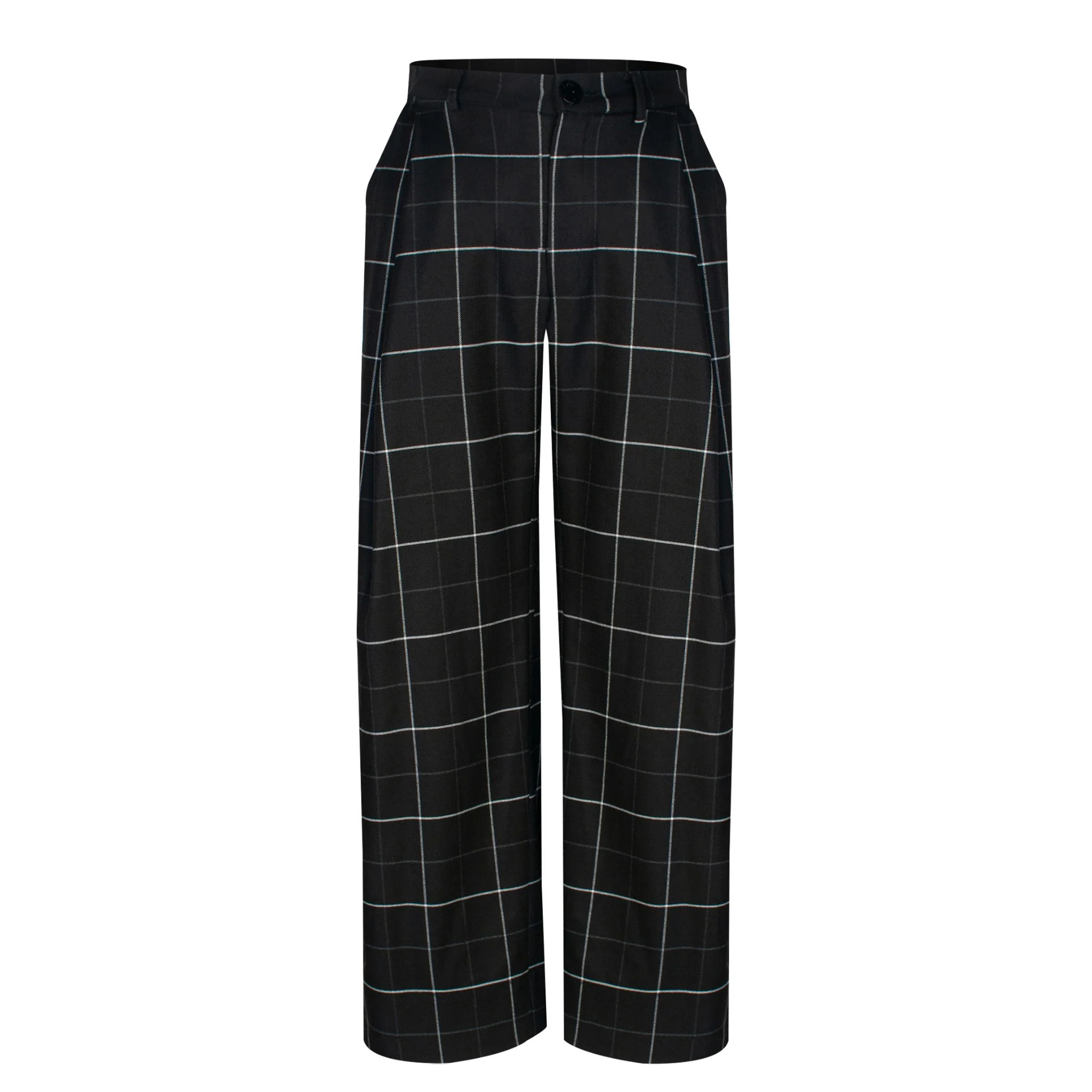 Woven Check High Waisted Trousers