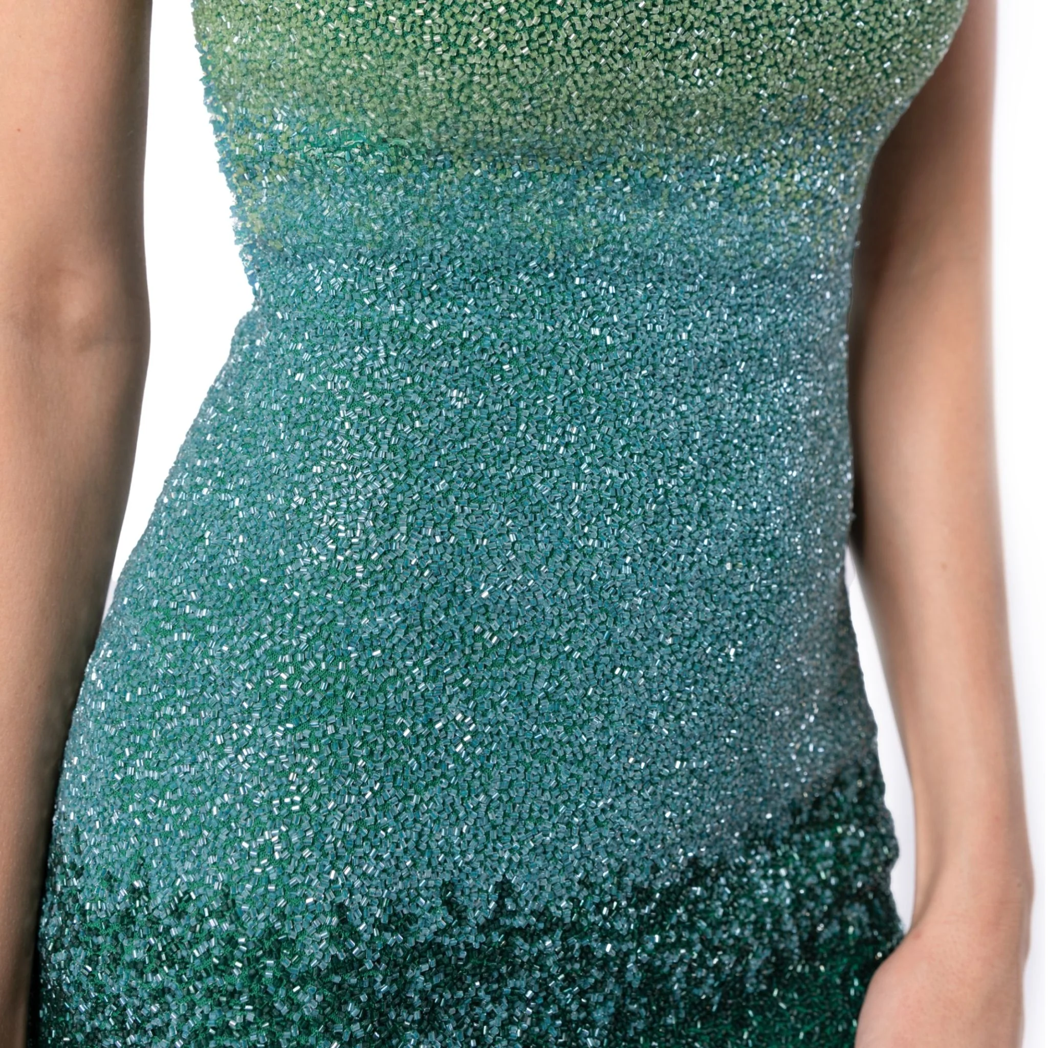 Ombre Hand-Beaded Embellished Mini Dress | Green - Image 5