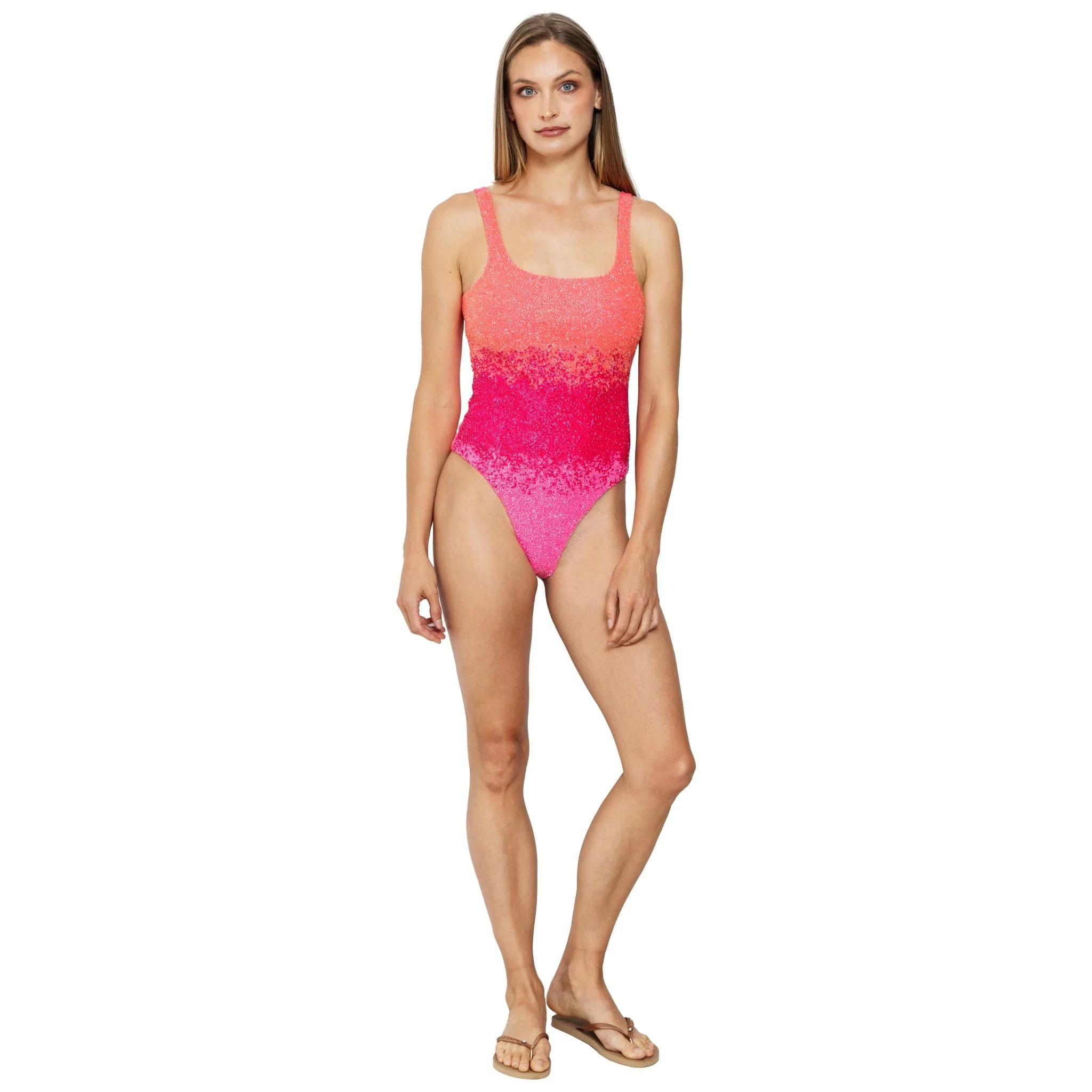 Ombre Hand-Beaded Embellished One-Piece Swimsuit - Image 2