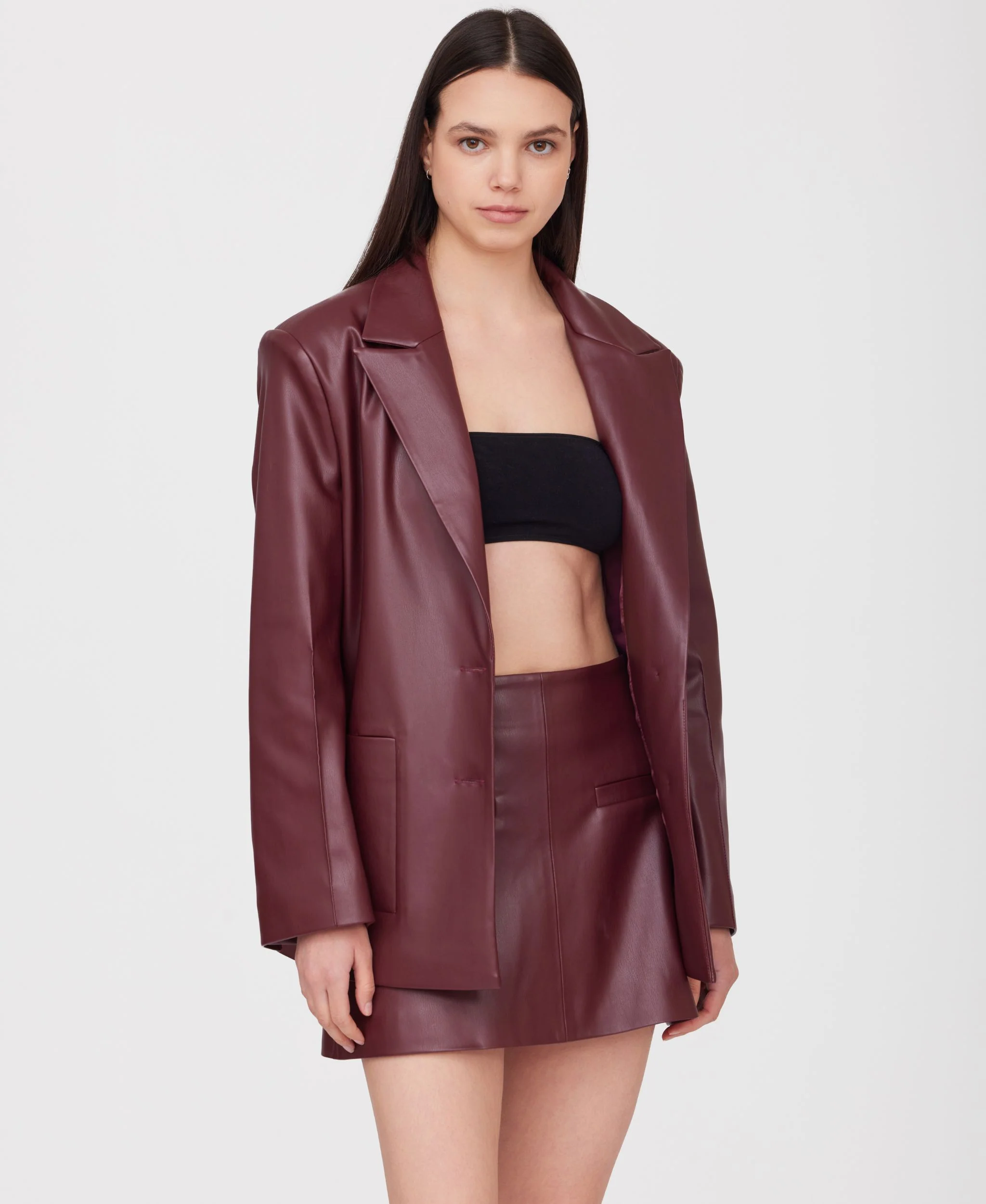Eco Leather Blazer | Burgundy - Image 4
