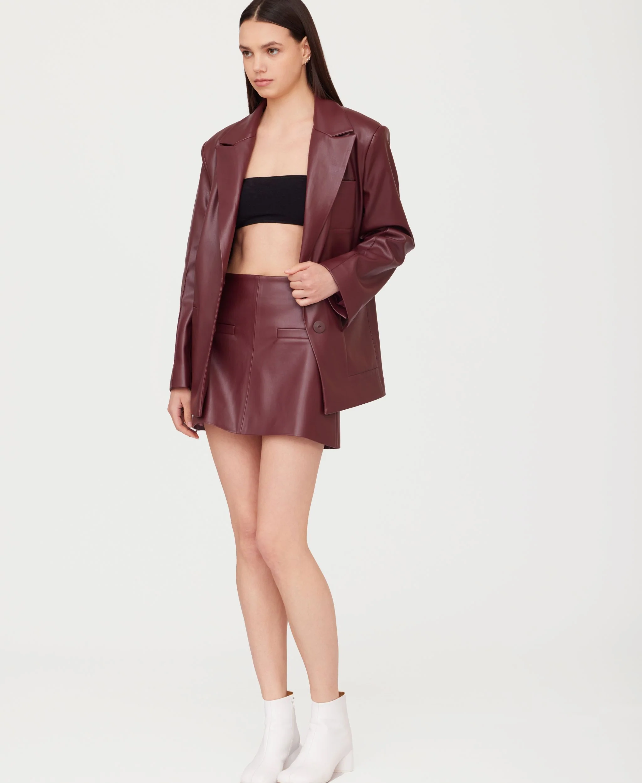 Eco Leather Blazer | Burgundy - Image 6