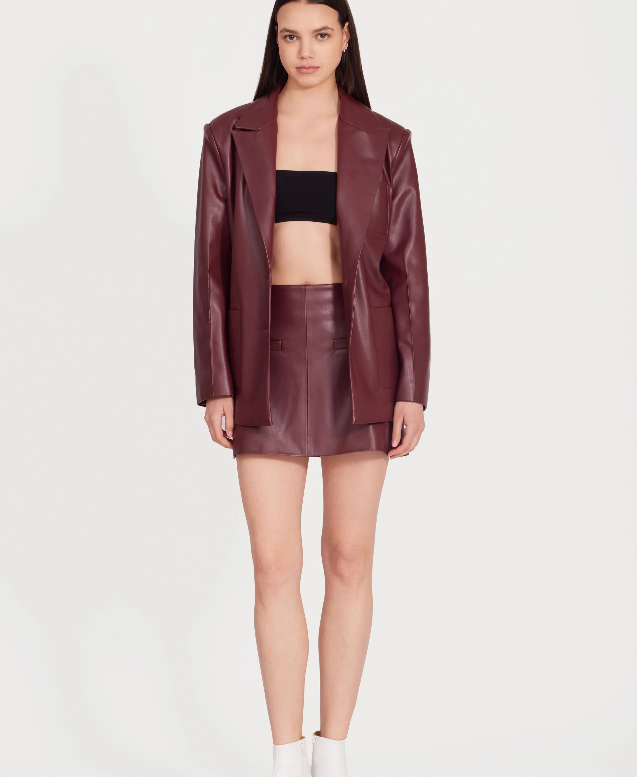 Eco Leather Blazer | Burgundy - Image 7