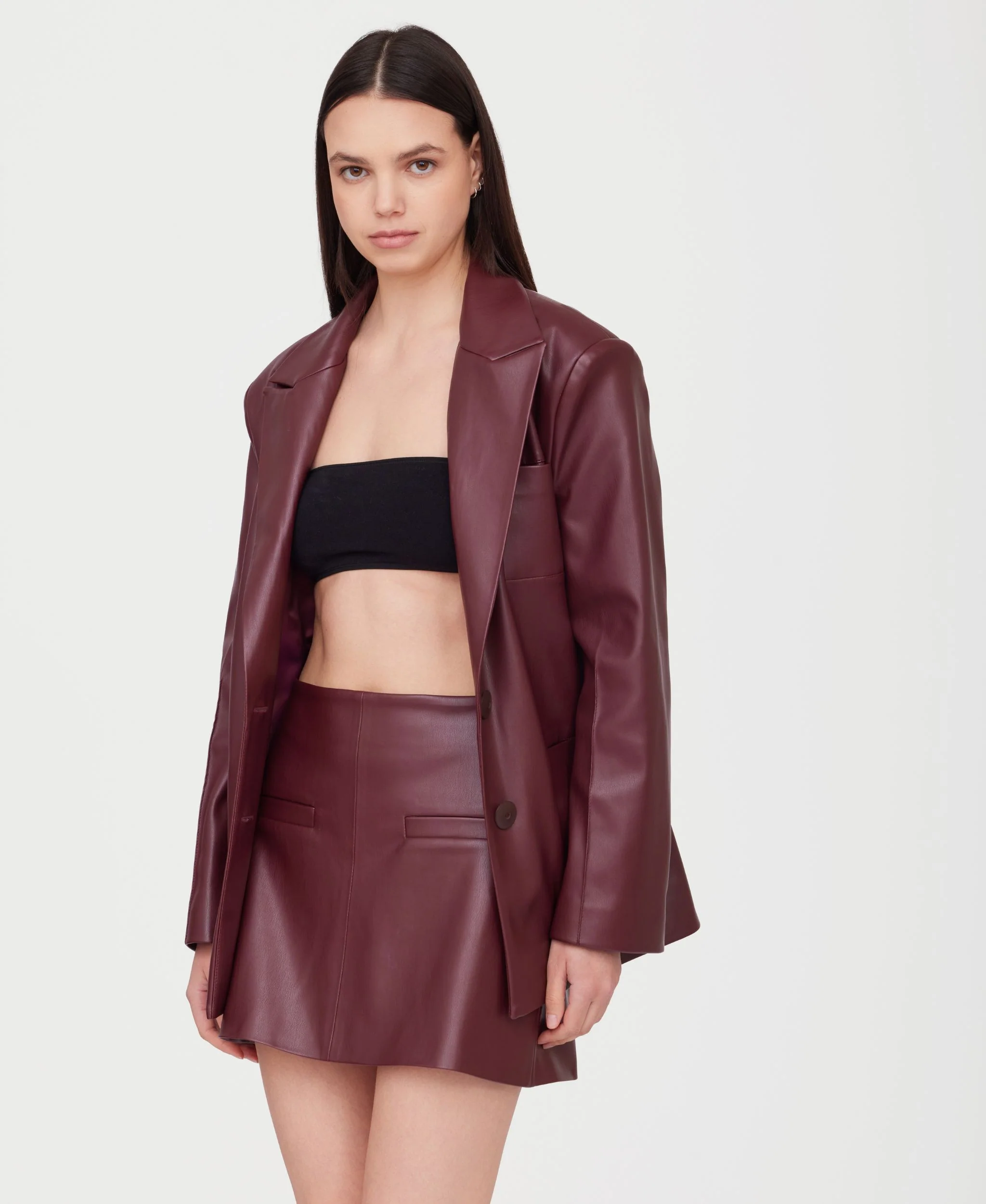 Eco Leather Mini Skirt | Burgundy - Image 4