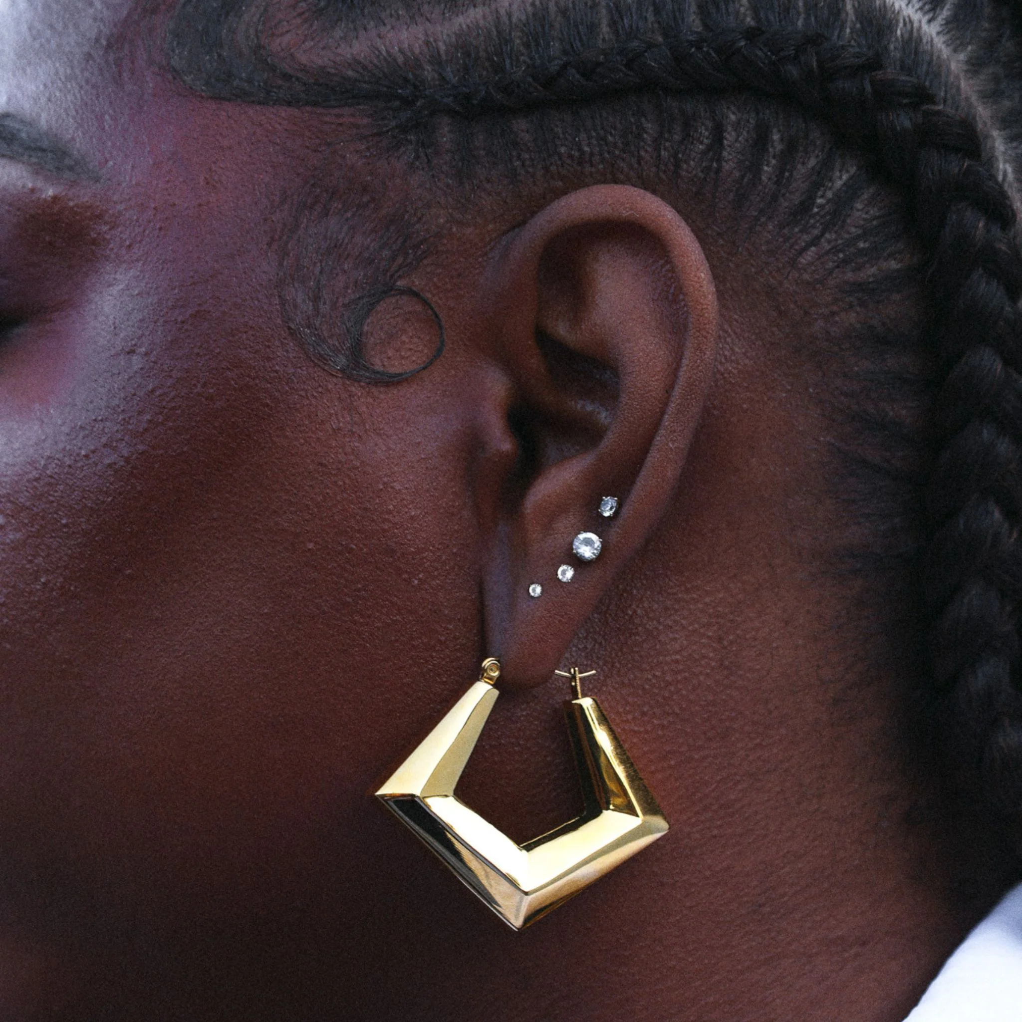 Chunky Geometric Gold Door Knocker Earrings - Image 2