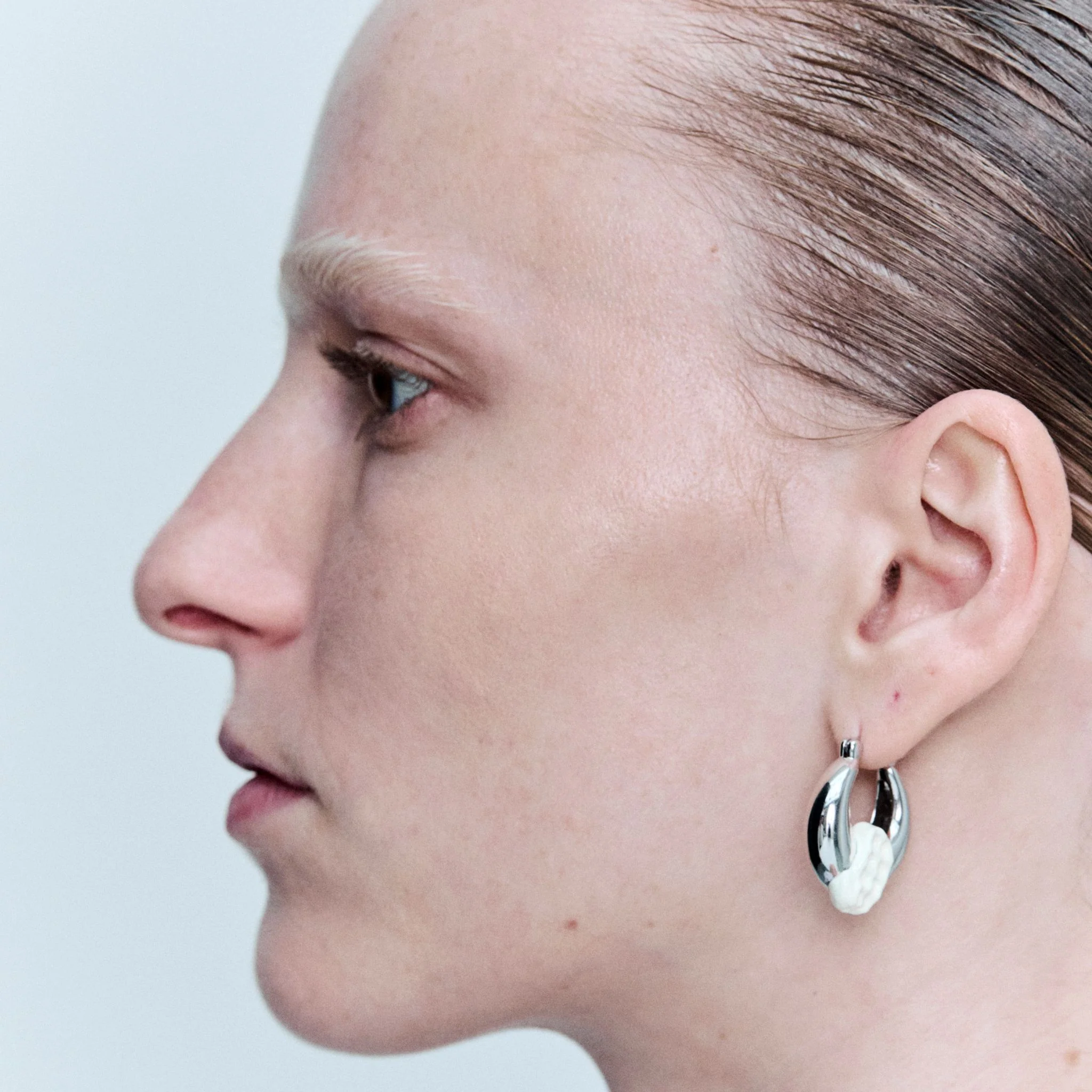 White Chewed Gum Hoop Poppy Earrings - Image 2