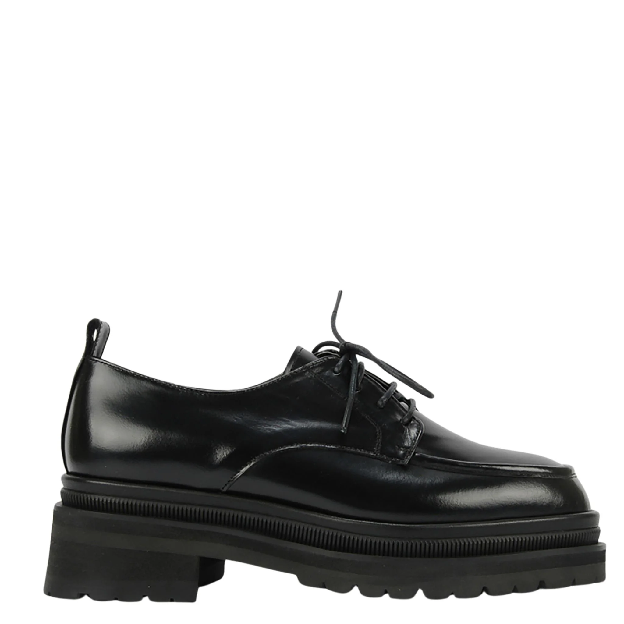 Black Chunky Leather 
Derby Shoes with Lug Sole