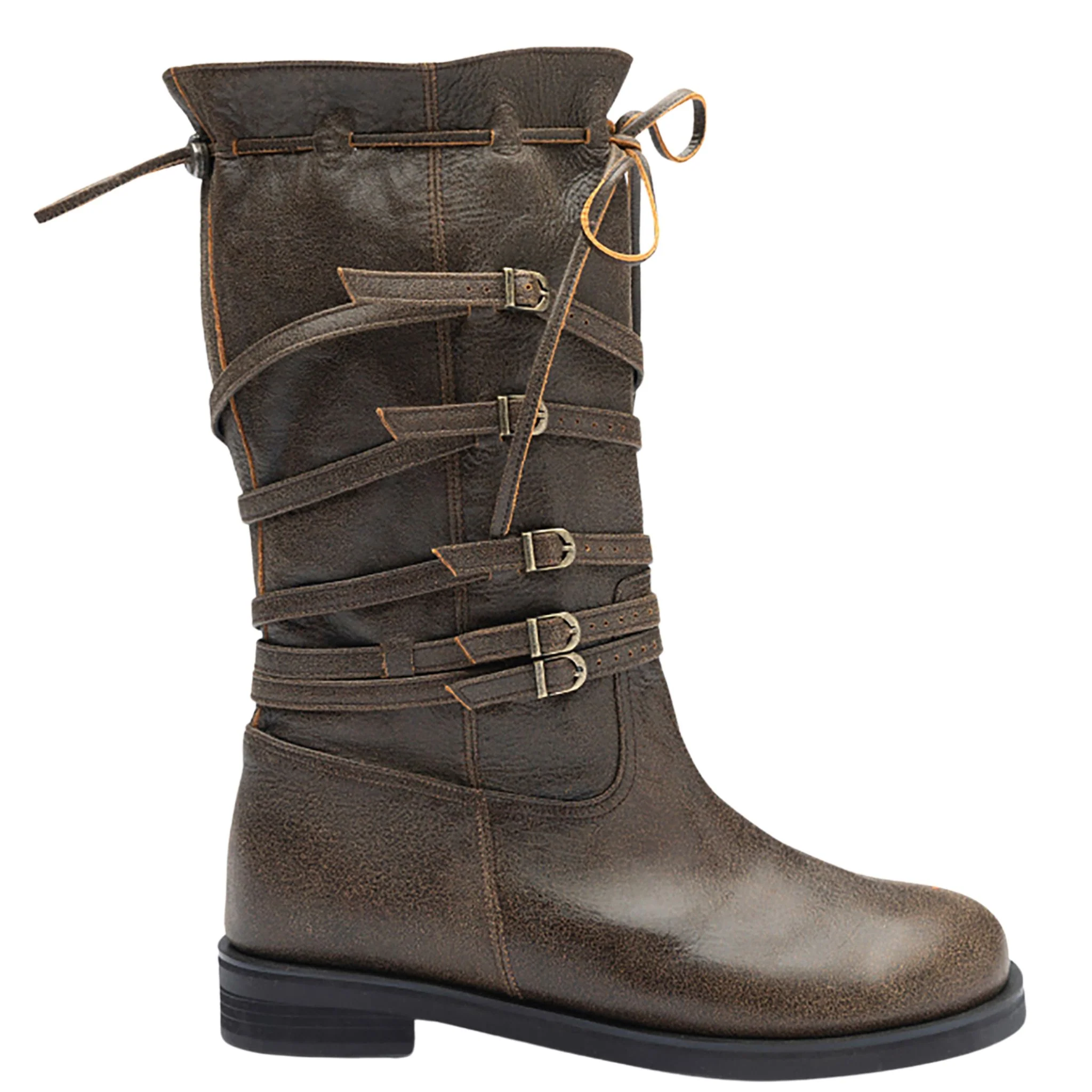 Brown Leather
Multi‑Strap Buckle Mid‑Calf Boots