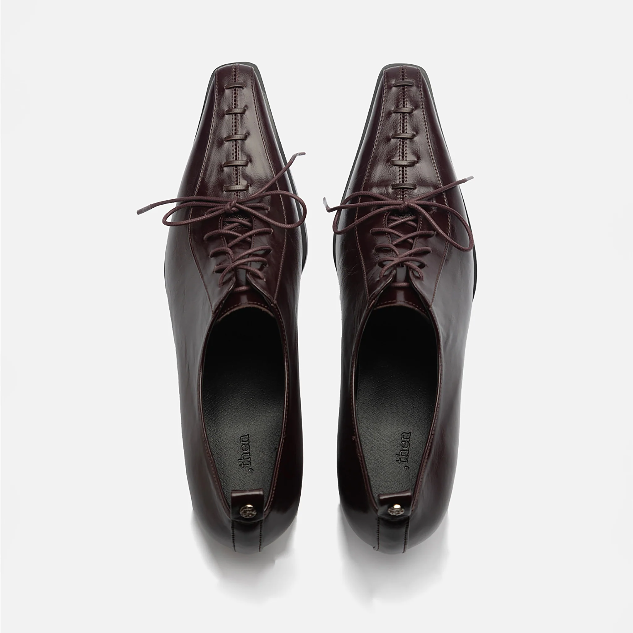 Burgundy Leather 
Lace-Up Heeled Pumps - Image 2