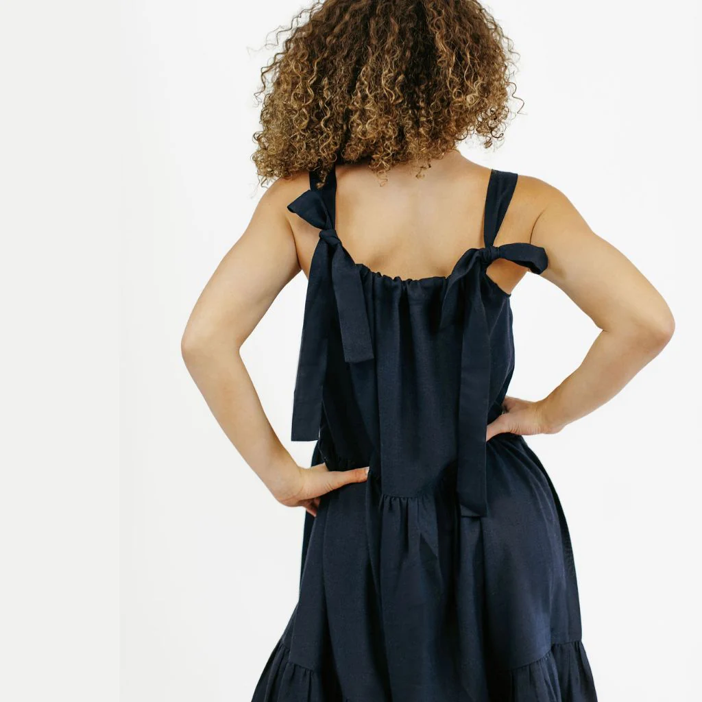 Linen Tiered Dress | Navy - Image 3